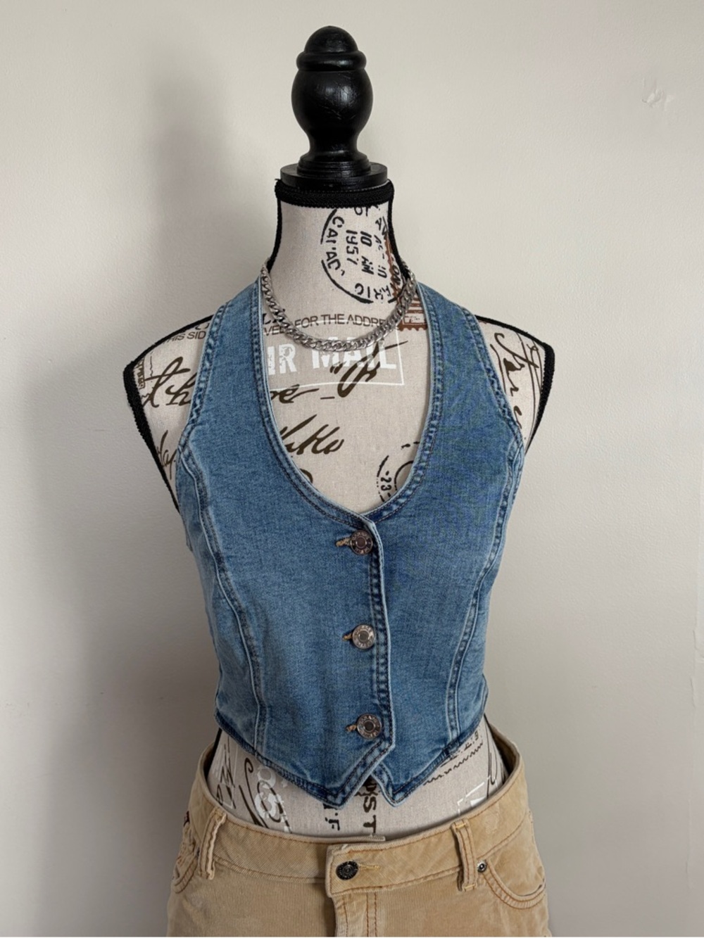 Garage light wash denim halter crop top | summer boho denim top